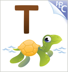 为孩子们的动物字母 T 为乌龟