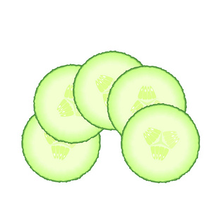 蔬菜绿色背景图绿色黄瓜片集.蔬菜孤立在白色背景上的插图.