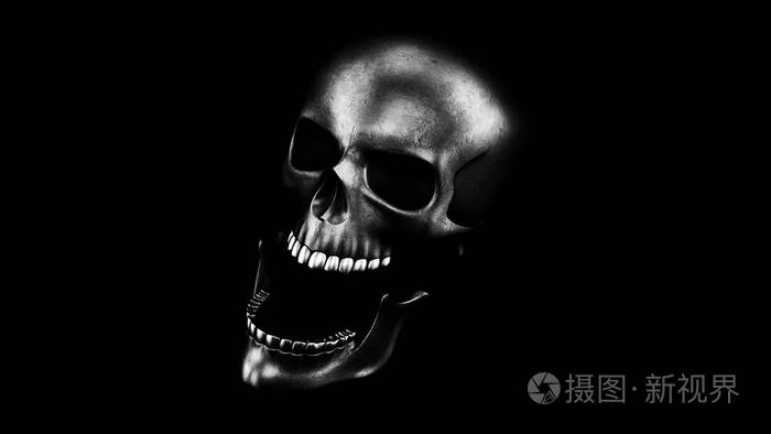 人类的头颅骨上黑色背景 3d 渲染