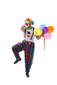 用气球隔离在白色背景上的滑稽小丑