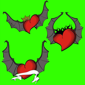 蝙蝠翅膀的心纹身 set00