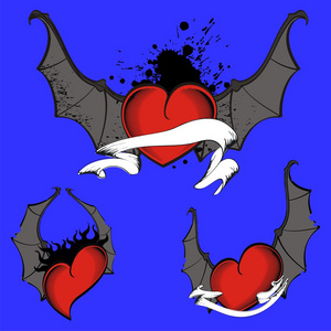 蝙蝠翅膀的心纹身 set0
