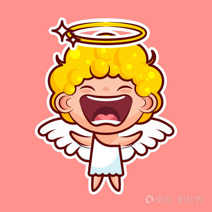 贴纸表情图释,情感喜悦,喊矢量分离图快乐的性格甜神圣实体,可爱的