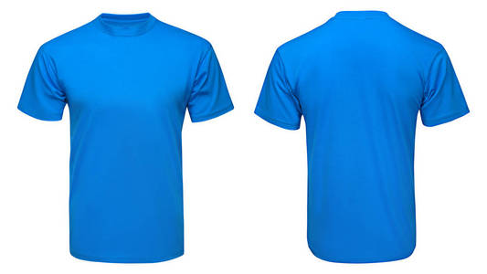 空白的蓝色 t 恤模拟了模板 正面和背面视图 孤立的白色背景