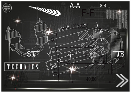 黑色背景上的机械图纸