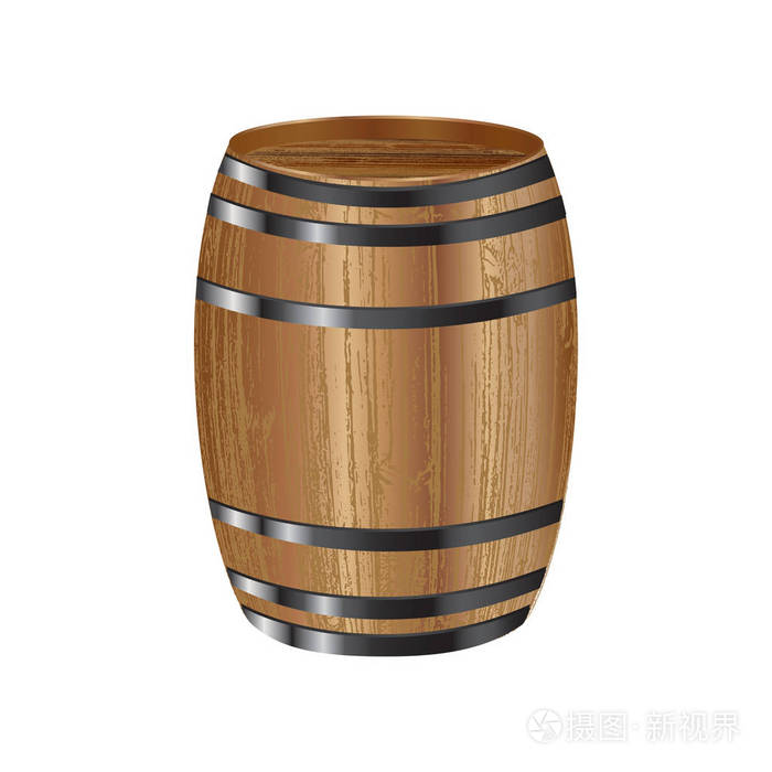 木制酒桶,橡木-现实-孤立在白色的背景-艺术创意现代向量
