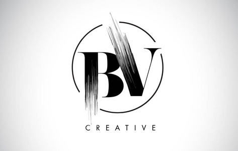Bv 画笔描边字母标志设计。黑漆标志字母图标