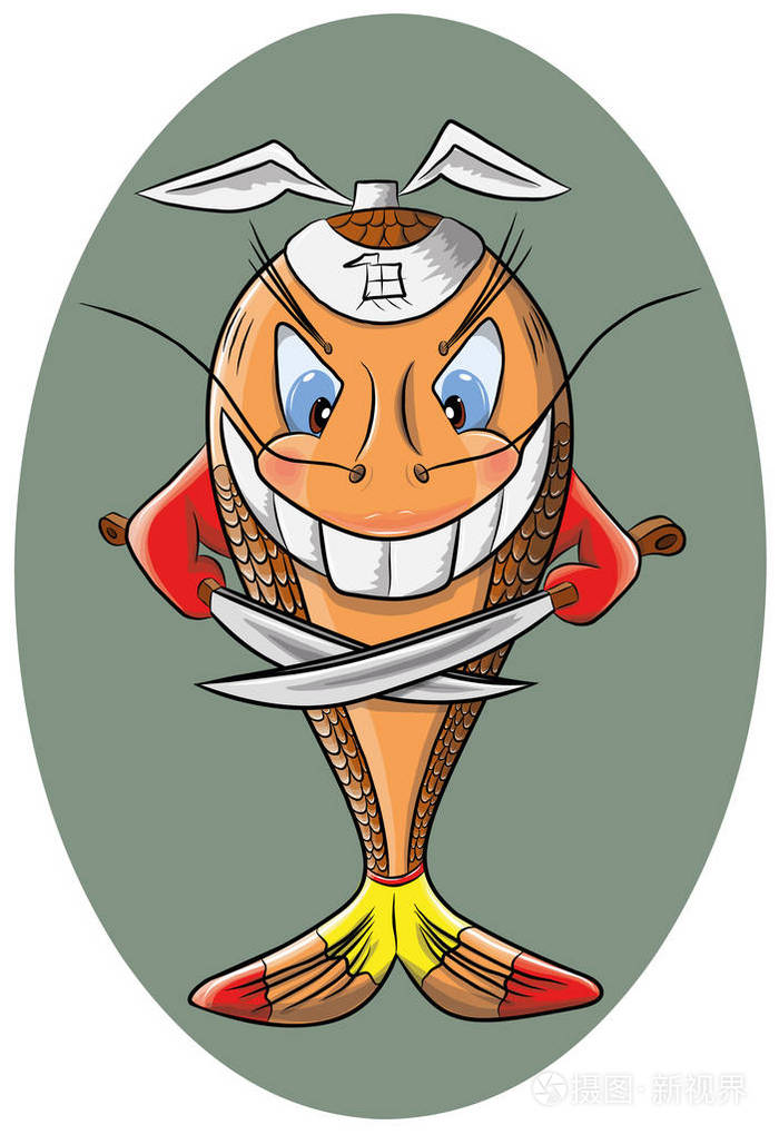 可爱的卡通鱼厨师刀矢量图