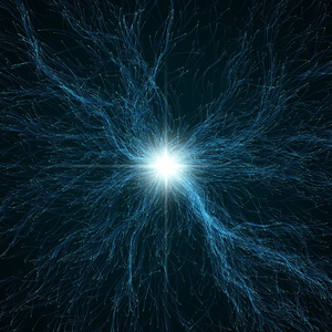 科技光束背景释放的粒子光束照片