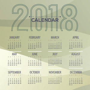 2018 现代抽象绿色打印日历开始周日矢量图
