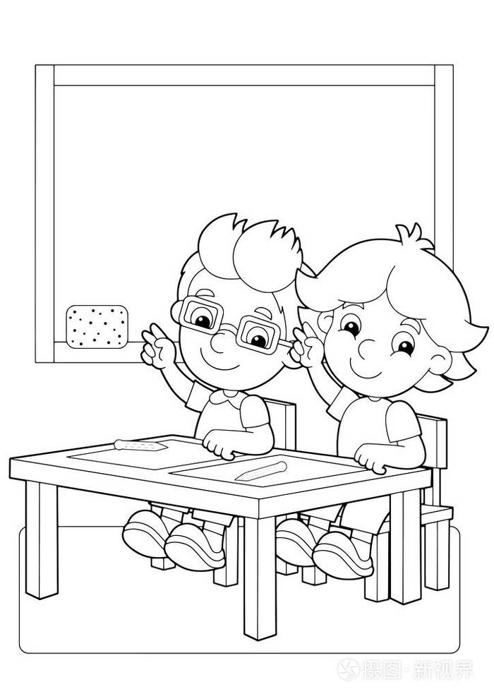 孩子们在教室里举起手插画-正版商用图片0c29ah-摄图新视界