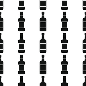 葡萄酒瓶无缝模式矢量图背景。黑色的人影酒精时尚纹理。酒精设计重复瓶无缝图案背景
