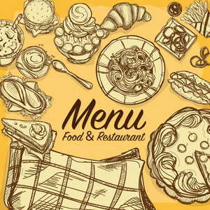 菜单快餐餐厅模板设计手绘图形