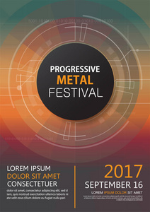 渐进式金属节日音乐会邀请宣传册，技术概念海报音乐事件和阶段