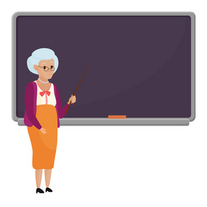 卡通老女老师站在空白学校黑板矢量图.奶奶老师孤立照片