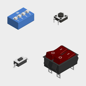 组不同电气按钮和开关在 3d 矢量图
