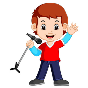 拿麦克风卡通唱歌快乐地一边拿着麦克风照片