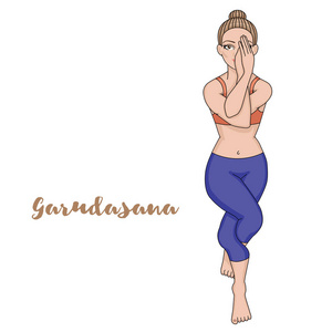 妇女的轮廓。鹰的瑜伽姿势。Garudasana