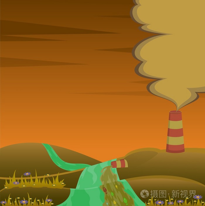 厂被污染大气和河由有毒垃圾插画-正版商用图片0c2soa-摄图新视界