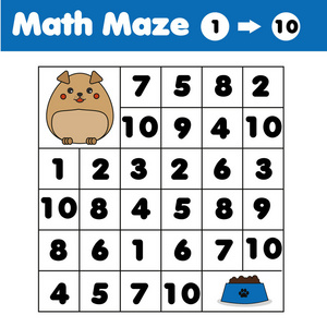 孩子们的活动工作表.与数字的数学迷宫.由一数到十照片