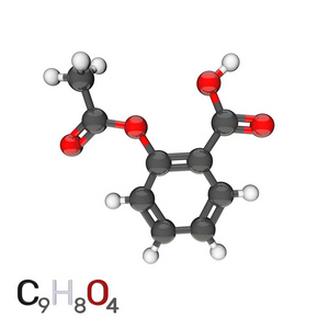 阿司匹林模型分子。白色背景上的孤立。3d renderi
