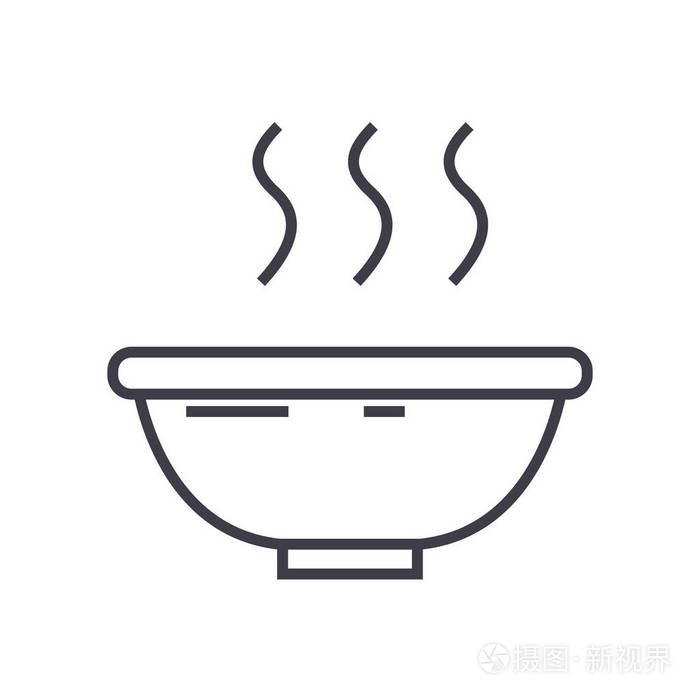 汤碗矢量线图标, 标志, 插图背景,可编辑笔触