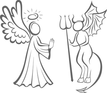 天使和魔鬼.善对恶.决定采取退休愿望善与恶.