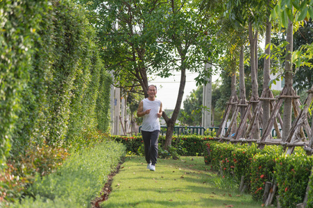 老人锻炼慢跑在公园里，健康概念