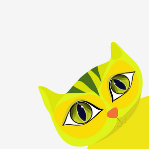 可爱的黄色猫咪在卡通风格看后面一个角落。矢量图