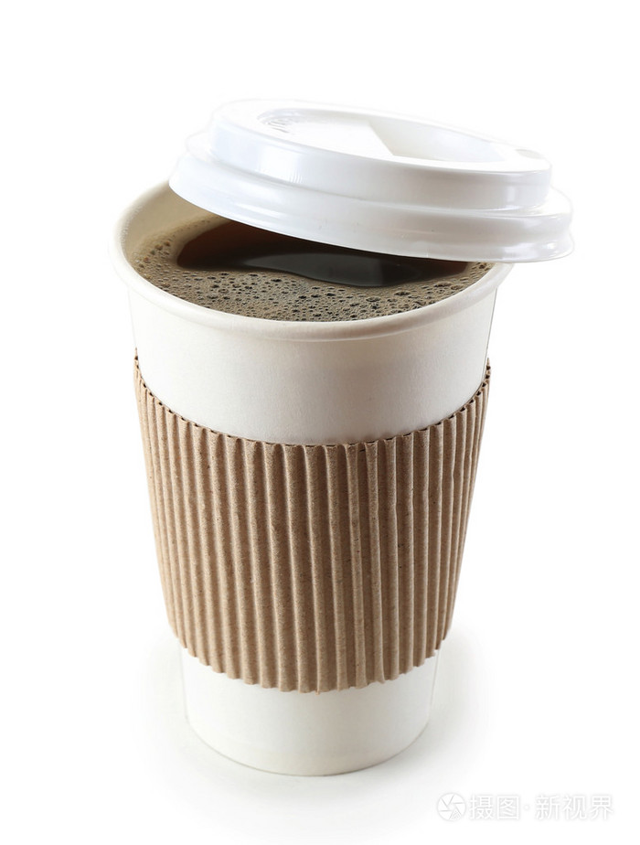 纸杯装的咖啡上白色隔离