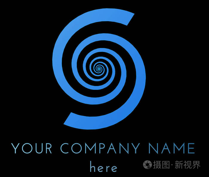 在黑色的背景中分离的蓝色漩涡标志模板