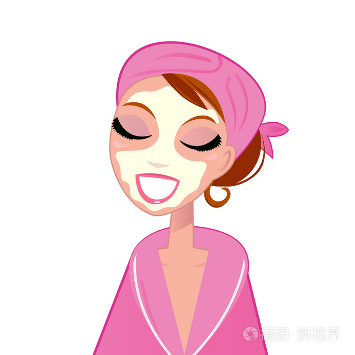 spa 面部女孩穿着粉色浴袍上白色隔离