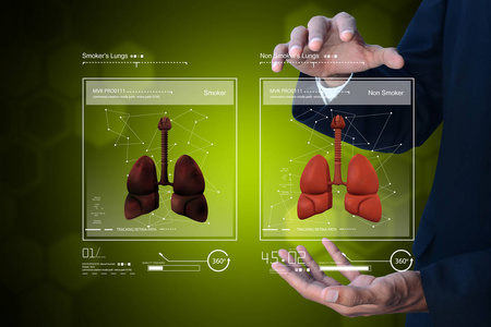 显示肺部的年轻医生的数字插图
