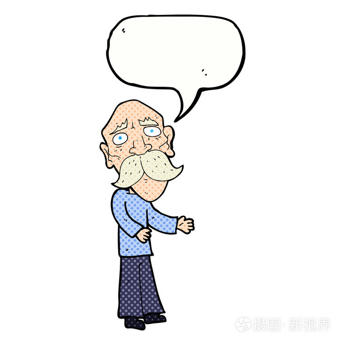 卡通孤独的老人与讲话泡泡