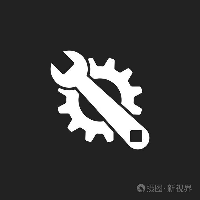 服务工具平面矢量图标.齿轮与扳手符号标志