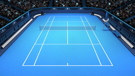 网球蓝色法院观点上前视图