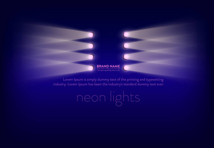 与霓虹灯只射灯 手电筒对丝束光，光线矢量抽象紫色横幅