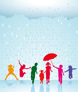 在雨中的快乐儿童
