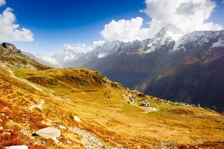 loetschental 谷的广角全景