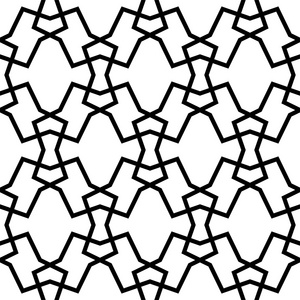 黑色和白色几何无缝模式与线，抽象背景