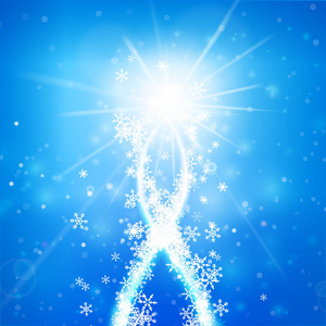 冬天的雪花爱上闪闪发光和照明在蓝色
