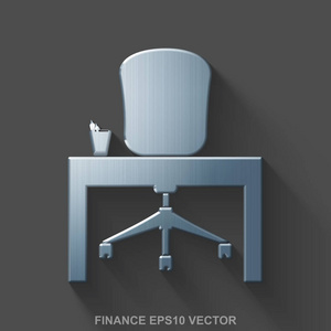 金属平金融 3d 图标。在灰色的背景上的抛光的钢办公室。10，Eps 矢量