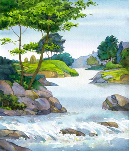 乡间小溪树的山中的小溪照片