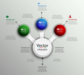 抽象的彩色图表编号选项模板与 3 个步骤。可以用于工作流布局 图 业务步骤选项 横幅 网页设计。矢量 eps 10