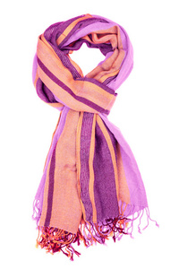 真丝围巾。粉红色丝绸围巾上孤立的白色背景
