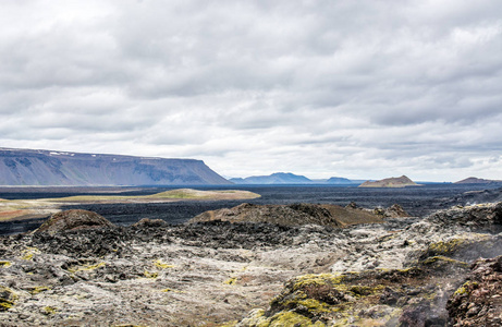长满青苔在冰岛的熔岩字段图片