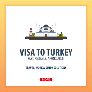 去土耳其的签证。旅行的证件。矢量平面插画