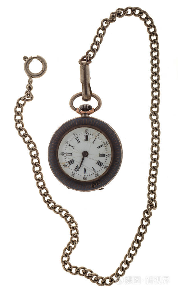 古董怀表链孤立在白色背景上