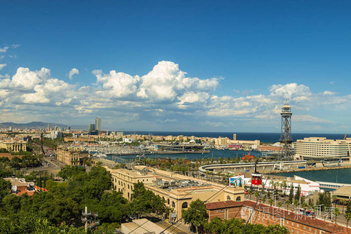 巴塞罗那和西班牙港的全景