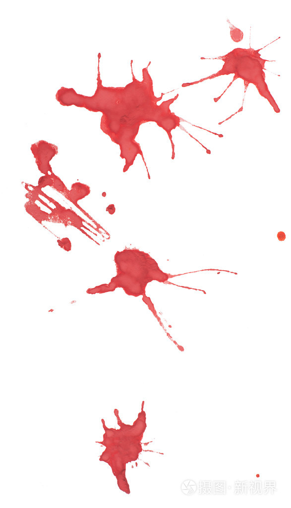 抽象水彩画水彩画手绘红血滴飞溅染色艺术涂料在白色背景上
